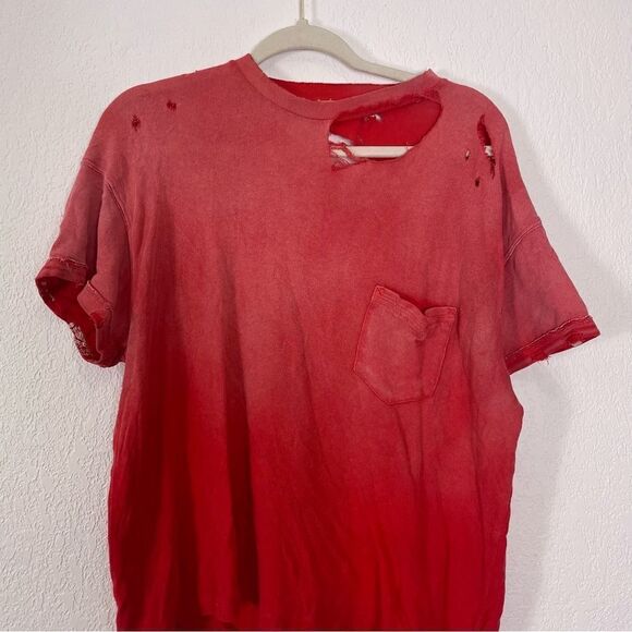 We The Free | Free People Red Faded & Distressed Oversized Tshirt - Picture 3 of 6